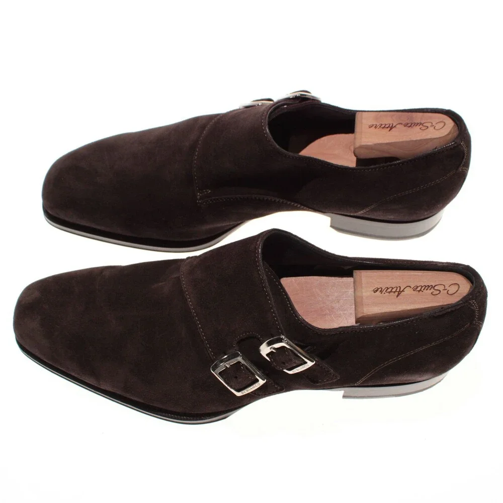 Di Bianco NWOB Double Monk Strap Dress Shoes Size 9 US in Brown Suede